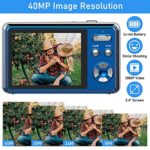 Digital Camera, 40MP 1080P Blue Slim Point and Shoot Camera with Macro Function, 16X Digital Zoom Rechargeable Pocket Travel Camera 2.4″ Compact Vintage Blogging Camera