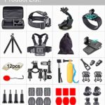 Black Pro Camera Accessories Kit Compatible with GoPro Hero 10 9 8 7, GoPro Max, GoPro Fusion, Insta360, DJI Osmo Action, AKASO, APEMAN, Campark, SJCAM