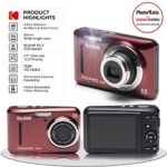 Kodak PIXPRO FZ43 16.15MP Digital Camera with 4X Optical Zoom (Red) + Transcend 16GB SDHC Class10 UHS-I Card 400X + Point & Shoot Camera Case + Extendable Monopod + Accessories