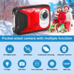 Waterproof Digital Camera Full HD 1080P Underwater Camera 16 MP Underwater Camcorder Point and Shoot Camera Waterproof Camera for Kids Childrens Teens Beginners Snorkeling Swimming Diving (Red)