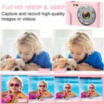 Digital Camera, wechi 1080P HD Digital Students Cameras Pink Video Camera Vlogging Camera with 16X Digital Zoom, Mini Camera for Kids/Teens/Seniors/Beginners