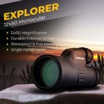 Wingspan Optics Explorer High Powered 12X50 Monocular. Bright and Clear. Single Hand Focus. Waterproof. Fog Proof. For Bird Watching, or Watching Wildlife. Daytime Use. Formerly Polaris Optics