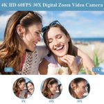 4K HD Newest Auto Focus Video Camera 48MP 60FPS 30X Digital Zoom Camera for YouTube with LED Fill Light Camcorder 4500mAh Battery, Remote Control, Handheld, Microphone and 64G SD Card SD Card