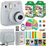 Fujifilm Instax Mini 9 Instant Camera + Fuji Instax Film (40 Sheets) + Batteries + Accessories Bundle – Carrying Case, Color Filters, Photo Album, Stickers, Selfie Lens + More (Smoky White)