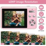 Digital Camera, 40MP 1080P Pink Slim Vlogging Camera with Macro Function, 16X Digital Zoom Point and Shoot Camera Rechargeable Pocket Travel Camera 2.4″ Compact Vintage Blogging Camera