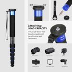 koolehaoda 6-Section Monopod Compact Portable Photography Aluminum Alloy Unipod Stick, Max. Load 10kg / 22lbs, Folding Size is only 15-inch (K-266 Blue)