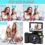 Digital Camera Vlogging Camera 2.7K 30MP Full HD Camera for YouTube 3.0 Inch 180 Degree Rotation Flip Screen with Retractable Flash Light(32GB Micro SD Card Included)