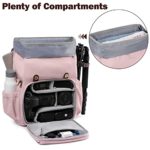 Camera Backpack, BAGSMART DSLR Camera Bag, Waterproof Camera Bag Backpack for Photographers, Fit up to 15″ Laptop with Rain Cover and Tripod Holder, Pink
