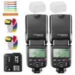 Godox 2X TT600 High Speed Sync 2.4G GN60 Master Slave Off Flash Speedlite Speedlight with Godox X2T-C Wireless Remote Trigger Transmitter Compatible for Canon Cameras & 2x Diffusers,2x Filters,USB LED