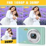 Digital Camera, Lecran FHD 1080P 36.0 Mega Pixels Vlogging Camera with 16X Digital Zoom, LCD Screen, Compact Portable Mini Cameras for Students, Teens, Kids (Green)