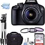 EOS 3000D / Rebel T100 DSLR Camera with EF-S 18-55mm Zoom Lens + SanDisk 128GB Memory Card + Full Size Tripod + Case + 58mm Filter KIt + Model Electronics Cloth