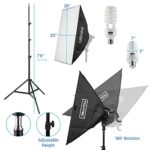 Fovitec 3-Light Fluorescent Studio Lighting Kit w/ Boom arm, 20″x28″ Softboxes, 11 45W Bulbs, Light Stands, & Carry Case for Portraits, Product Photos, Vlogging, Video Conferencing, & Live Streaming