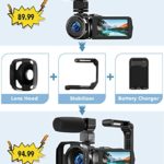 Video Camera Camcorder Vlogging Camera FHD 1080P 24 MP 3.0 Inch 270 Degree Rotation Screen 16X Zoom Digital Video Recorder with Microphone, Battery Charger, Stabilizer, Lens Hood, 2 Batteries