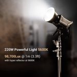 SmallRig RC 220D 220W LED Video Light 98700 LUX @3.3ft 5600K Continuous Lighting CRI 95+, TLCI 96+, w/ Bowens Mount, Manual and App Control Remotely Professional Studio Spotlight- 3472