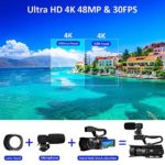 4K Videao Camera Camcorder, Camcorder Kit Bundle HD Camera YouTube Vlogging 48MP 60FPS WiFi Auto Focus 3″ Touch Screen 30X Digital Zoom with Lens Hood, Microphone, 64G SD Card, and 2.4G Remote Control