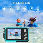 Waterproof Camera Underwater Camera for Snorkeling 2.7K 48MP Video Recorder Full HD Selfie Dual Screens 10FT 16X Digital Zoom Waterproof Digital Camera