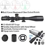 Sniper KT 12-60X60 SAL Long Range Rifle Scope 35mm Tube Side Parallax Adjustment Glass Etched Reticle Red Green Illuminated with Scope Rings