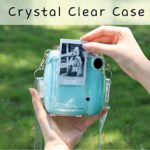 CAIYOULE Protective Clear Case for Fujifilm Instax Mini 7+ Instant Film Camera,Upgrade Store 10 Film Photos – with Selfie Mirror, Stickers and Adjustable Shoulder Strap