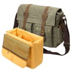 Peacechaos Men’s Canvas Camera Bag Leather DSLR SLR Camera Case Vintage Camera Messenger Bag Shoulder Bag Sling Bag (Army Green)