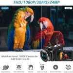 Video Camera Full HD 1080p 30FPS Camcorder Camera for YouTube 24MP 18x Digital Zoom Vlogging Camera with Remote Control and Pause Function, Black