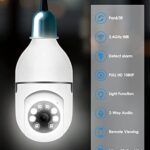 BESDERSEC Light Bulb Security Camera, PTZ 360° Panoramic Security Camera Outdoor FHD 1080P Wi-Fi Light Bulb Camera with Infrared Light Motion Sensor 2-Way Audio for Home Security