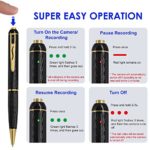 64GB Hidden Camera Pen, Spy Camera with 240mins Long Battery Life, Mini Spy Camera 1080P, Small Hidden Security Cam, Nanny Cam for Business, Meeting, Learning, Portable & Rechargeable