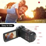 Video Camera 4K, Camera for YouTube Live Streaming 56MP, Easy to Use Vlogging Camera with External Microphone, IR Night Vision 16X Digital Zoom WiFi Remote Control Video Recorder