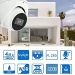 4MP PoE IP Camera Dome Built-in-Mic Outdoor – Starlight Low-Illumination Surveillance Eyeball Network with 98ft IR Night Vision Intrusion Tripwire IP67 H.265+ WDR 3D DNR