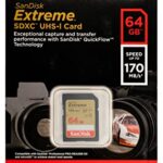 SanDisk 64GB Extreme Memory Card works with Canon EOS Rebel SL2, T6, T6i, T5i EF-S, EOS 80D, Powershot Camera SDXC 4K V30 UHS-I (SDSDXVE-064G-GNCIN) with Everything But Stromboli Combo Reader