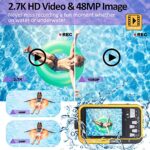 Shimshon Underwater Camera Full HD 2.7K 48MP Waterproof Camera for Snorkeling Dual Screen Waterproof Camera Digital with Self-Timer and 16X Digital Zoom (Yellow-Used, Good)