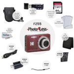Kodak PIXPRO FZ55 Digital Camera (Red) + Black Point & Shoot Camera Case + Transcend 64GB SD Memory Card + Tri-fold Memory Card Wallet + Hi-Speed SD USB Card Reader + More!
