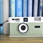 1 Shot Point and Shoot 35mm Film Camera Reusable One Shot Half Frame Camera, Built in Flash, Bundled with One Roll ASA/ISO 400 Black & White Film 18 Exp, Battery is Not Included (Green Color)