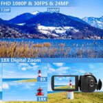 MISIOU Video Camera Full HD 1080p 30FPS Camcorder Camera for YouTube 24MP 18x Digital Zoom Vlogging Camera with Remote Control and Pause Function