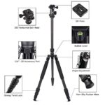 SIRUI Traveler 7C Camera Tripod 65.55 inches Carbon Fiber Arca Tripod with E-10 360° Panorama Ball Head and Arca Swiss Quick Release Plate Load Capacity Up to 17.6lbs, Convertible to Monopod