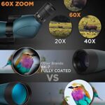 CREATIVE XP Spotting Scopes – 20×60 60mm HD Spotter Telescope for Hunting, Target Shooting, Bird Watching, Astronomy – IP67 Waterproof Spotting Scope w/Photo Clicker, Tripod & Phone Adapter, Green