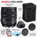 Sigma 24-70mm F2.8 Art for Canon Camera Bundle with Canon 24-70mm f2.8 Sigma Lens, Lens Front and Rear Caps, Lens Hood, Lens Case, 2X 64GB SanDisk Memory Cards (7 Items) – Sigma 24-70 24mm to 70mm