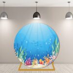 7ft(2.2m) Under The Sea Round Polyester Backdrop for Photography Underwater Round Background Cover Summer Blue Ocean Theme Wonderland Circle Backdrops Kids Children Birthday Party Wallpaper Decor