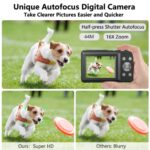 Digital Camera with SD Memory Card Autofocus Anti-Shake, 44MP 1080P Photography Camera for Kids Teens Birthday, 16X Zoom Small Portable Vlogging Camera for Boy Girl Video(2 Batteries)