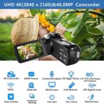 Video Camera Camcorder, UHD 4K 48MP Video Camera for YouTube 18 X Digital Camcorder IR Night Vision Wi-Fi Vlogging Camera With Microphone 2.4G Remote 3 in Touch Screen Handheld Stabilizer
