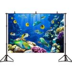Under The Sea Backdrop 7x5ft Polyester Underwater World Ocean Theme Party Decoration Beautiful Coral Reef Underwater Fishes Background Washable and ironable Photography Background EY008