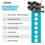 Defender PHOENIXM2 Plug-In Power Security Cameras- for Home & Business Surveillance Indoor & Outdoor Bullet Cameras with 7 Inch LCD Display Monitor No Wi-Fi Needed Free 32 GB SD Card Included (4 Pack)