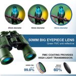 20×50 Hunting Binoculars for Adults with Low Light Night Vision – 28mm Large Eyepiece Professional Waterproof Binoculars for Bird Watching Hiking Concert Travel with BAK4 Prism FMC Lens, Green