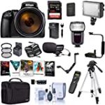Nikon COOLPIX P1000 Digital Point & Shoot Camera – Bundle with Camera Case, 128GB SDHC U3 Card, 77mm Filter Kit, Spare Battery, Tripod, Remote Shutter Trigger, Zoom Flash, Video Light, and More