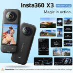 Insta360 X3 – Waterproof 360 Action Camera with 1/2″ 48MP Sensors, 5.7K 360 Active HDR Video, Bundle with Invisible Selfie Stick, Lens Cap, Carrying Case, Screen Protectors (4 Pack)