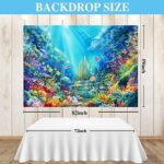Allenjoy 82″ x 59″ Under The Sea Little Mermaid Photography Backdrop Underwater Gold Castle Girls Birthday Party Banner Decorations Background Props Cake Table Decor Supply Photo Booth Studio