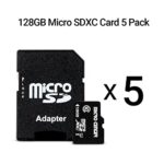 Micro Center 128GB Class 10 MicroSDXC Flash Memory Card with Adapter for Mobile Device Storage Phone, Tablet, Drone & Full HD Video Recording – 80MB/s UHS-I, C10, U1 (5 Pack)