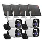 Rraycom BW5 Solar Camera Security Outdoor, Solar Powered WiFi System Surveillance Camera with 2K Color Night Vision, 2 Way Talk, Spotlight & Siren, Works with Alexa, No Monthly Fee – Black 4 Pack…