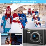 Digital Camera, 4K 48MP Vlogging Camera Compact Pocket Camera with 16X Zoom 32GB SD Card, Point and Shoot Camera for Adult Seniors Students Kids Beginner(Black)