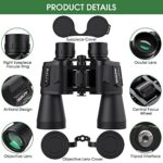 20×50 High Powered Binoculars for Adults, Professional Compact Waterproof Binoculars with Low Light Vision for Bird Watching Hunting Travel Football Games Stargazing with Carrying Case and Strap