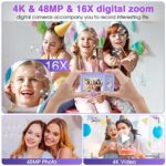 Digital Camera, Nsoela 4K FHD 48MP Kids Camera with 32 GB Card, Compact Point and Shoot Camera, 2.8″ LCD Screen,16X Digital Zoom, Portable Mini Kids Camera for Teens,Students,Children (Purple)